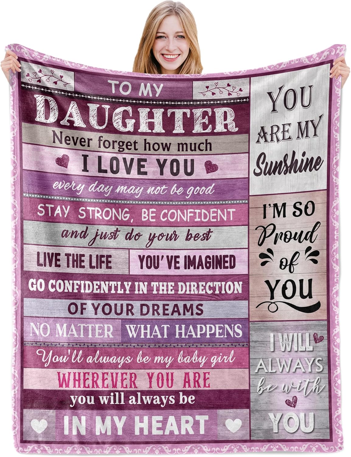 Blanket for Daughter Gifts, “Never forget how much I love you, you are my sunshine”, From Mom Dad, Birthday, Christmas, Motivational