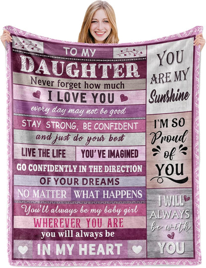 Blanket for Daughter Gifts, “Never forget how much I love you, you are my sunshine”, From Mom Dad, Birthday, Christmas, Motivational