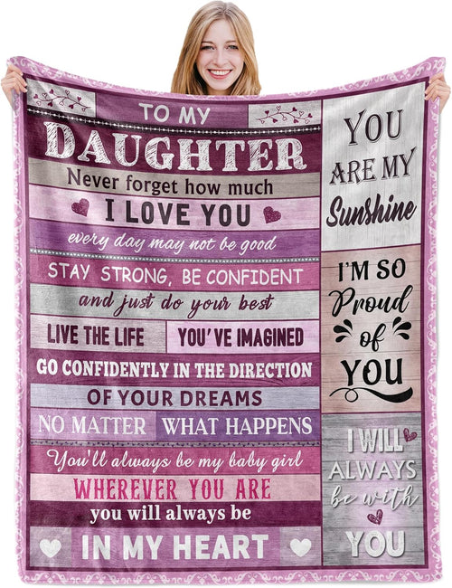 Blanket for Daughter Gifts, “Never forget how much I love you, you are my sunshine”, From Mom Dad, Birthday, Christmas, Motivational