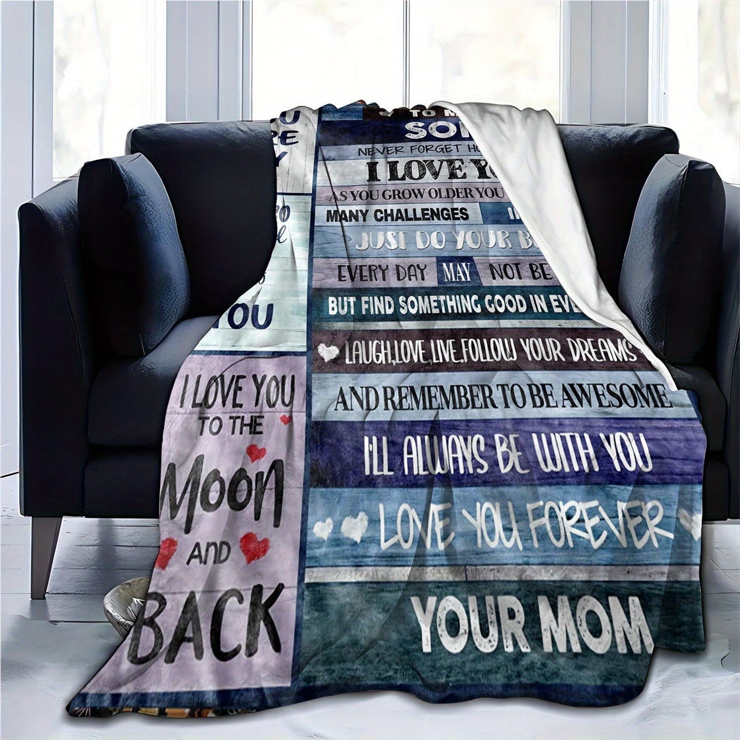 Blanket for Son Gifts, “Never Forget How Much I Love You”, From Mom, Birthday, Christmas, Graduation, Inspirational Motivational