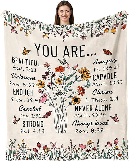 Blanket for Son Gifts, “You Are… Beautiful, Victorious, Strong, Never Alone, Always Loved”, From Parents, Birthday, Graduation, Inspirational