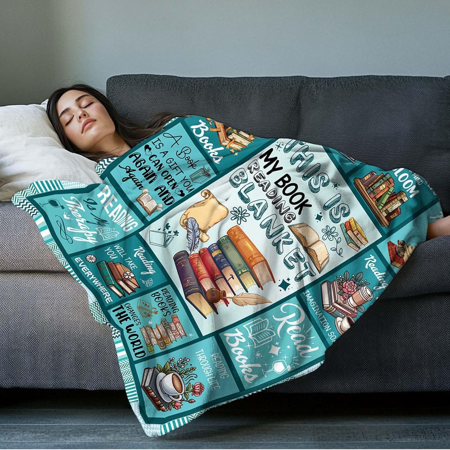 Blanket for Book Lover Gifts, “This Is My Book Reading Blanket”, From Parents, Birthday Christmas Graduation, Inspirational Motivational