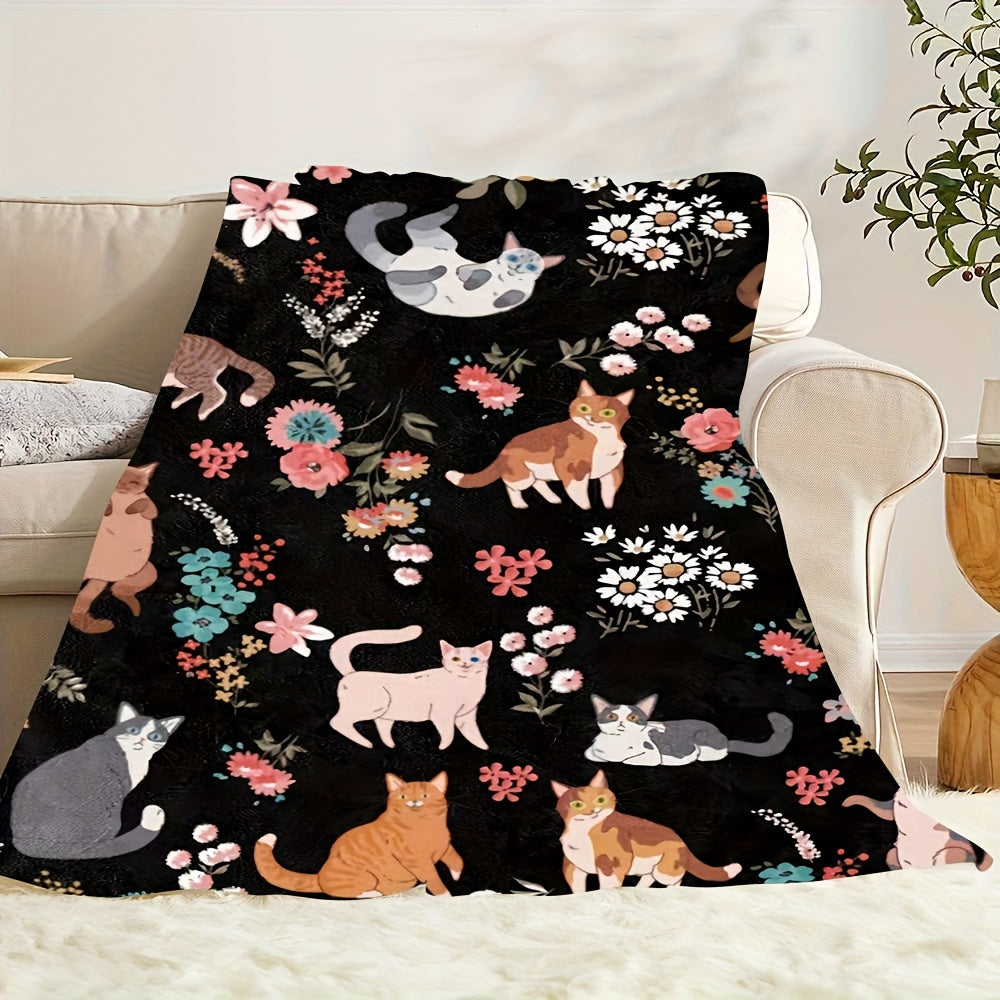 Blanket Gifts for Cat Lovers Blanket - Cats and Flowers Delight,” From Family, Birthday, Christmas, Everyday Encouragement, Inspirational