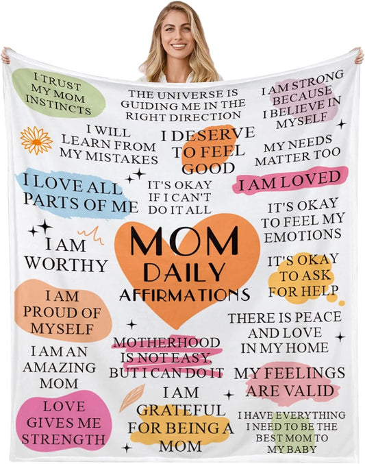 Blanket for Mom Gifts, “Mom Daily Affirmations”, From Daughter or Son, Birthday Christmas Everyday Encouragement, Inspirational