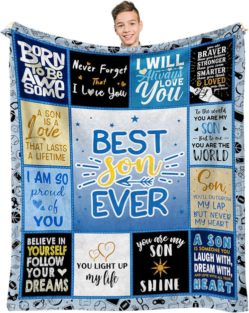 Blanket for Son Gifts, “Best Son Ever”, From Mom Dad, Birthday, Christmas, Graduation, Everyday Encouragement, Inspirational Motivational