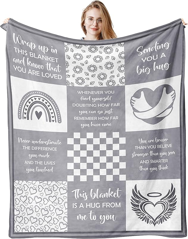 Blanket for Son Gifts, “Warm Hugs”, From Mom Dad, Birthday Christmas Graduation Everyday Encouragement, Inspirational Motivational