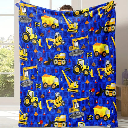 Blanket for Son Gifts - Big Yellow Construction Trucks - From Parents, Birthday, Christmas, Everyday Encouragement, Motivational
