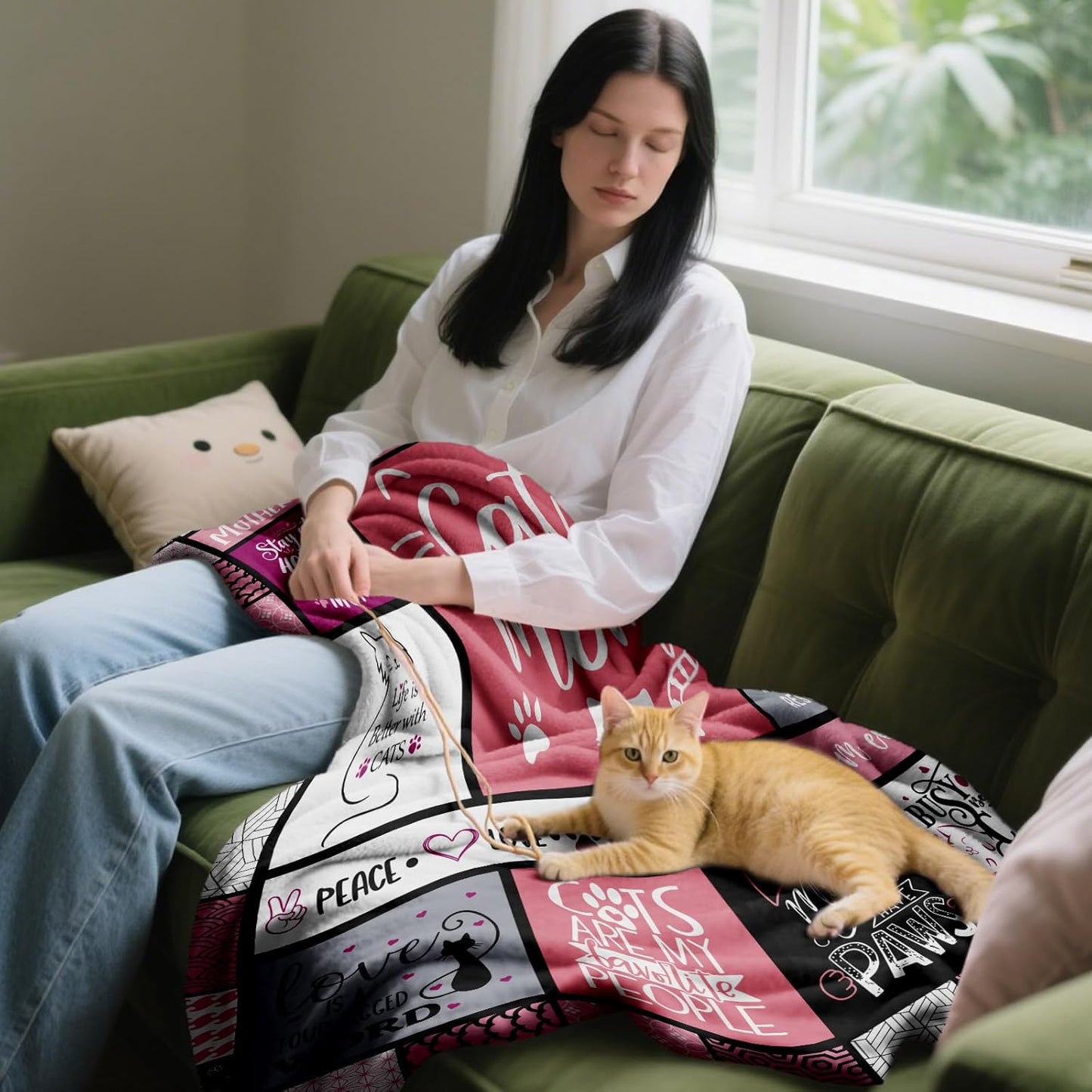 Blanket for Cat Mom Gifts, "Cat Mom", From Daughter Son, Birthday Christmas Holiday Everyday Encouragement, Inspirational