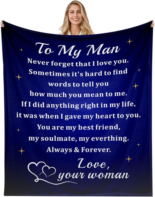 Blanket for Husband Gifts, “To My Man Never forget that I love you”, From Wife, Birthday Christmas Anniversary, Inspirational