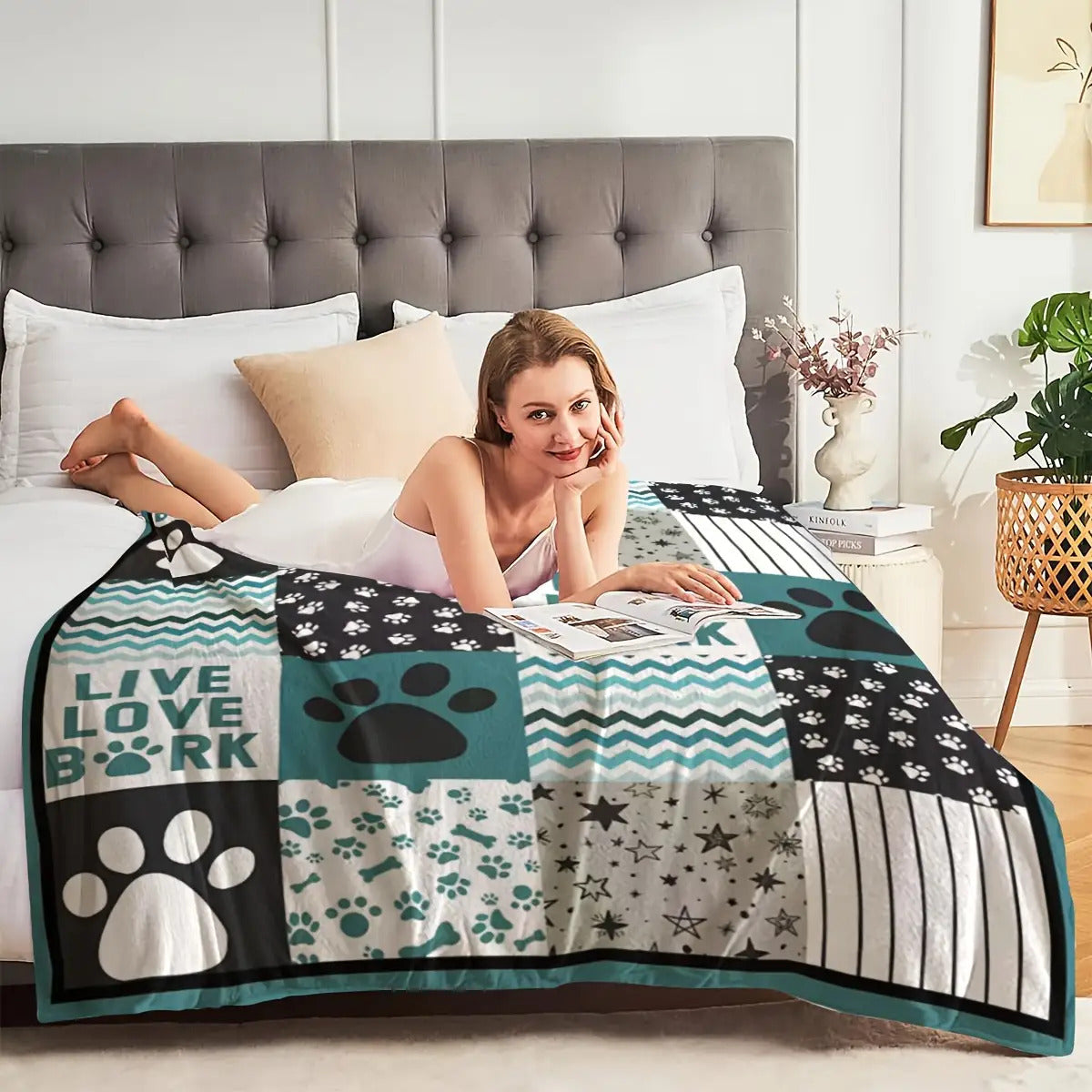 Gifts for Dog Lover Blanket - Live Love Bork - From Pet Parent, Birthday Christmas Everyday Encouragement, Inspirational Pets