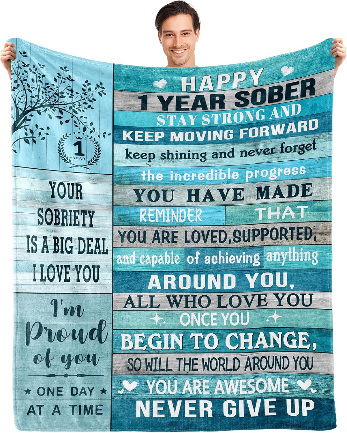 Blanket for Son Gifts, “Happy 1 Year Sober, Your Sobriety Is a Big Deal I Love You”, From Mom Dad, Birthday, Christmas, Motivational Inspirational
