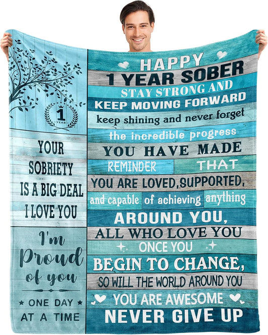 Blanket for Son Gifts, “Happy 1 Year Sober, Your Sobriety Is a Big Deal I Love You”, From Mom Dad, Birthday, Christmas, Motivational Inspirational