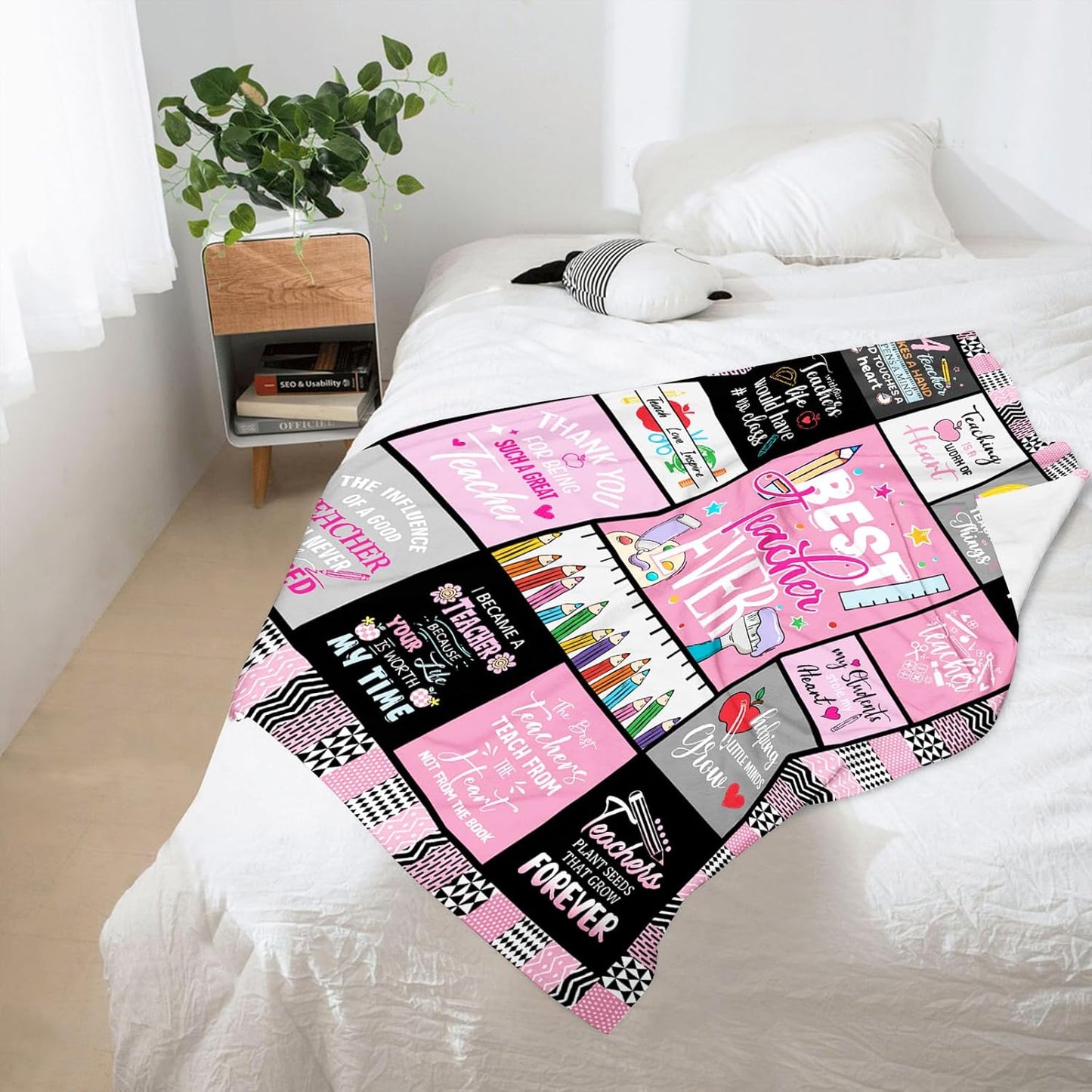 Blanket for Teacher Gifts, “Best Teacher Ever”, From Student, Birthday Christmas Graduation Holiday, Inspirational Motivational