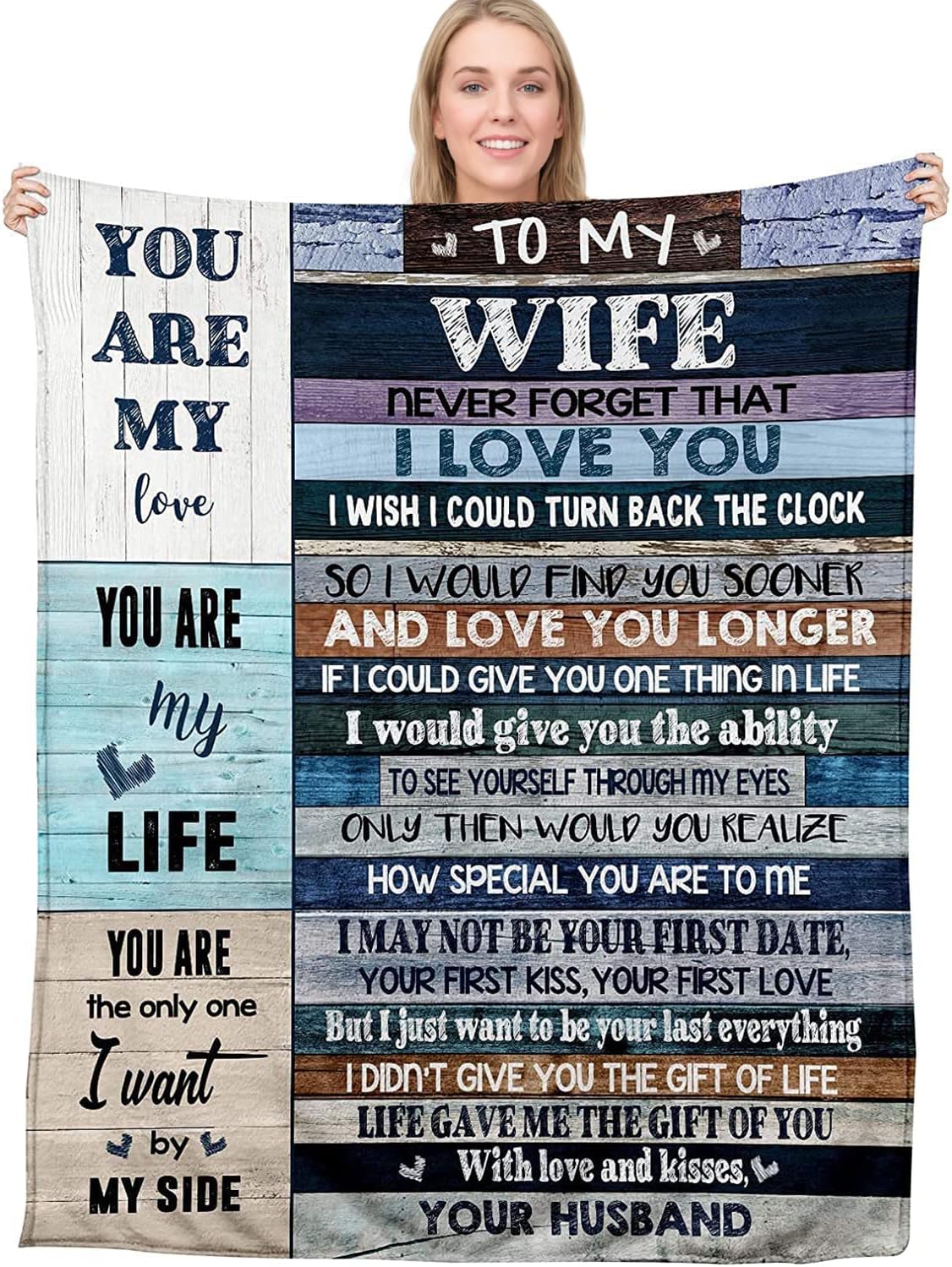 Blanket for Wife Gifts, “Never Forget That I Love You”, From Husband, Birthday Christmas Anniversary Holiday, Inspirational Romantic