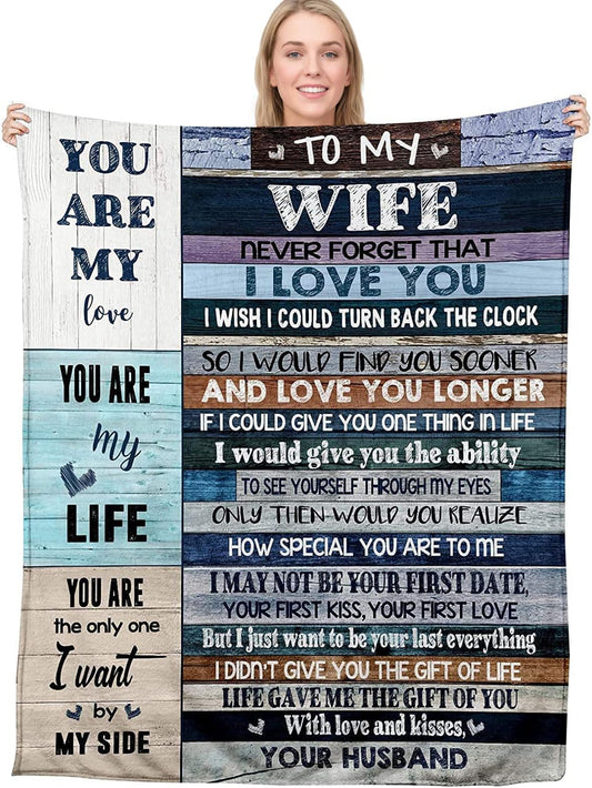 Blanket for Wife Gifts, “Never Forget That I Love You”, From Husband, Birthday Christmas Anniversary Holiday, Inspirational Romantic