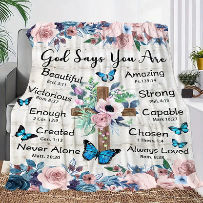 Gifts for Daughter Blanket - God Says You Are Beautiful Victorious Enough Created Never Alone Amazing Strong Capable Chosen Always Loved - From Parents, Birthday Christmas Everyday Encouragement, Inspirational Motivational