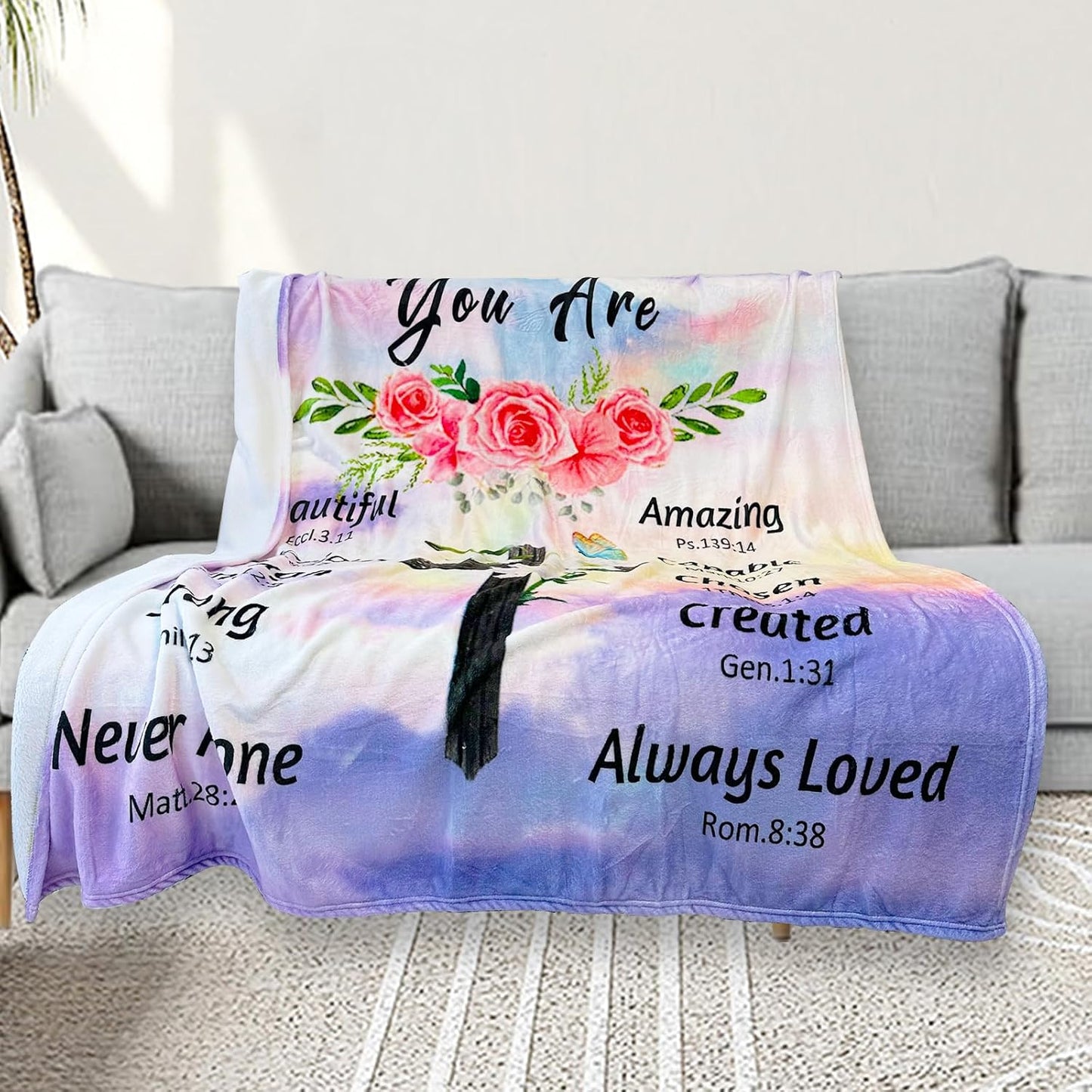 Blanket for Daughter Gifts, “You Are Beautiful Amazing Victorious Enough Strong Loved”, From Mom Dad, Birthday Christmas Graduation, Inspirational