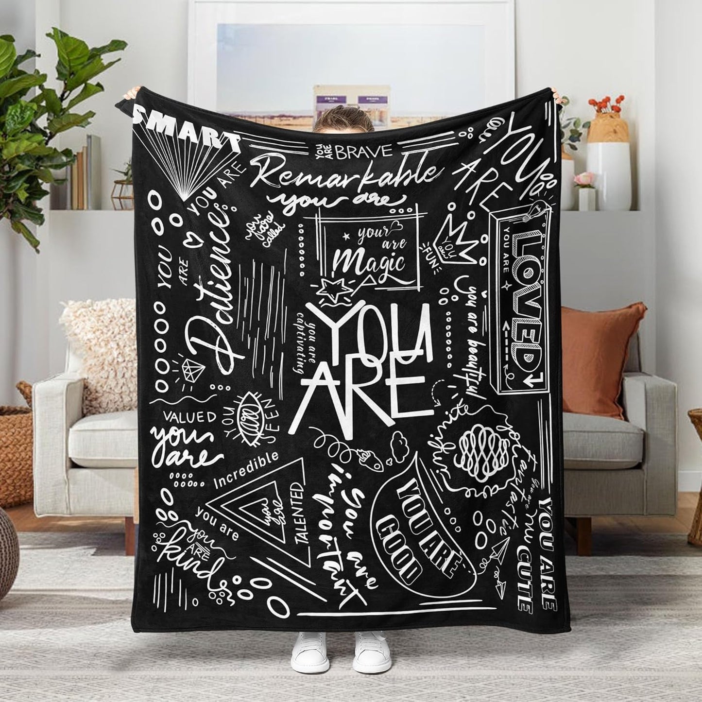 Gifts for Son Blanket, “You Are Remarkable, You Are Brave, You Are Magic”, From Mom Dad, Birthday, Christmas, Graduation, Inspirational