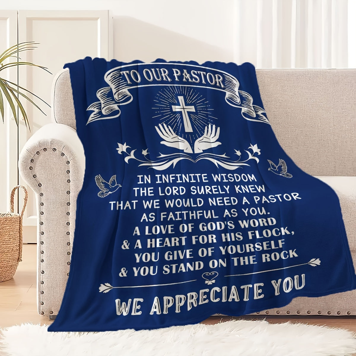Blanket for Pastor Gifts - To Our Pastor, We Appreciate You - From Congregation, Birthday, Christmas, Everyday Encouragement, Inspirational