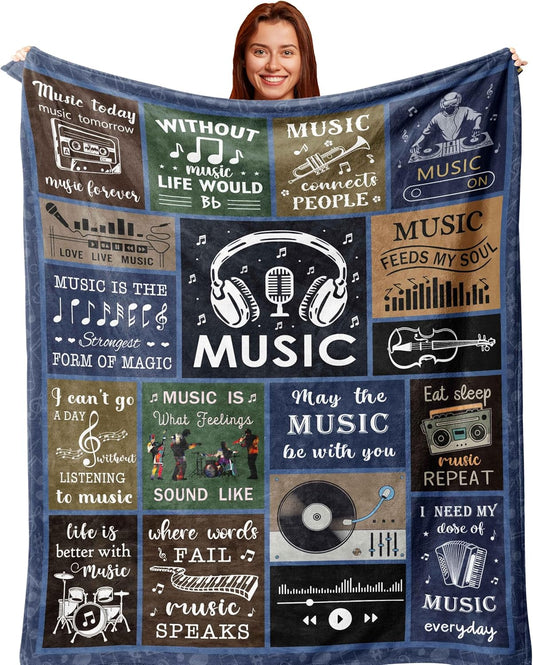 Blanket for Son Gifts, “May the Music Be With You”, From Mom Dad, Birthday, Christmas, Graduation, Inspirational, Motivational