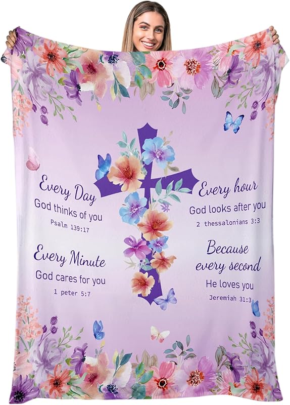 Blanket for Son Gifts, “Every Day God thinks of you, Every hour God looks after you, Every Minute God cares for you, Because every second He loves you”, From Mom Dad, Birthday, Christmas, Graduation, Everyday Encouragement, Inspirational