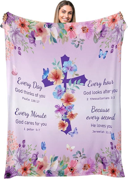 Blanket for Son Gifts, “Every Day God thinks of you, Every hour God looks after you, Every Minute God cares for you, Because every second He loves you”, From Mom Dad, Birthday, Christmas, Graduation, Everyday Encouragement, Inspirational