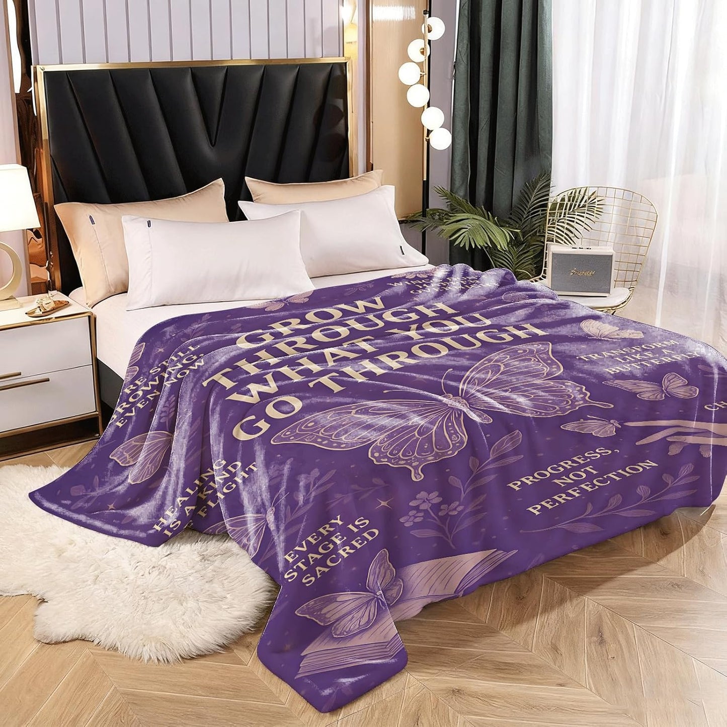 Blanket for Son Gifts, “Grow Through What You Go Through”, From Mom Dad, Birthday Christmas Graduation Holiday, Inspirational Motivational