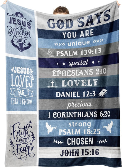 Blanket for Son Gifts, “God Says You Are Unique Special Lovely Precious Strong Chosen”, From Mom Dad, Birthday Christmas, Inspirational