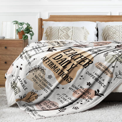 Teacher Gifts Blanket, “Teacher Daily Affirmations”, From Students Parents, Birthday Christmas Graduation Holiday, Inspirational Motivational