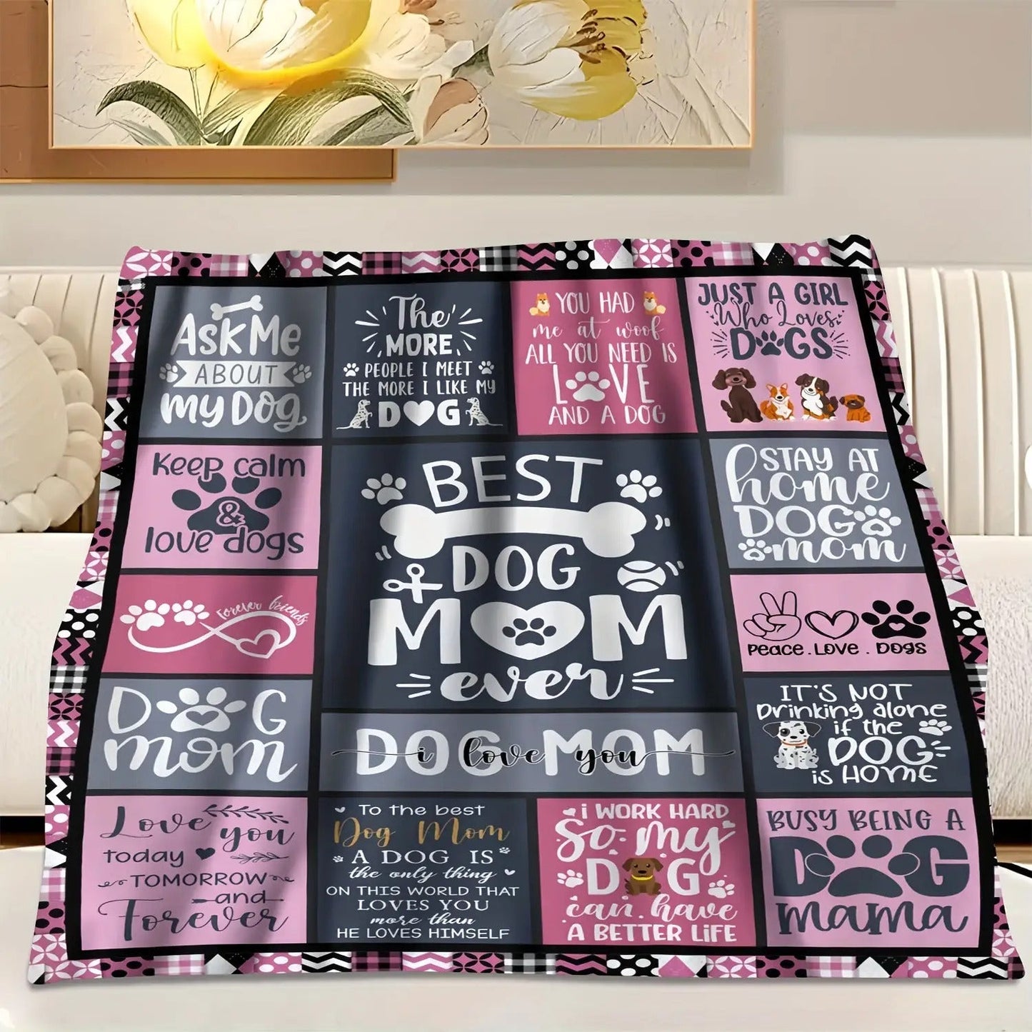 Blanket for Dog Mom Gifts - Best Dog Mom Ever - From Daughter Parents, Birthday Christmas Everyday Encouragement, Inspirational Motivational