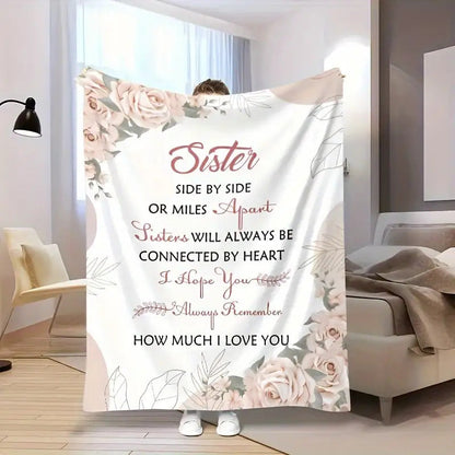 Gifts for Sister Blanket - Sister Side by Side or Miles Apart Sisters Will Always Be Connected by Heart,” From Sibling, Birthday, Christmas, Everyday Encouragement, Inspirational