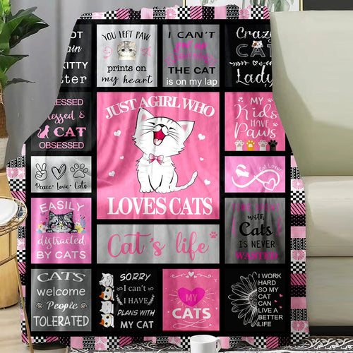 Gift for Cat Lover Blanket - Just a Girl Who Loves Cats - From Family, Birthday, Christmas, Everyday Encouragement, Inspirational, Motivational