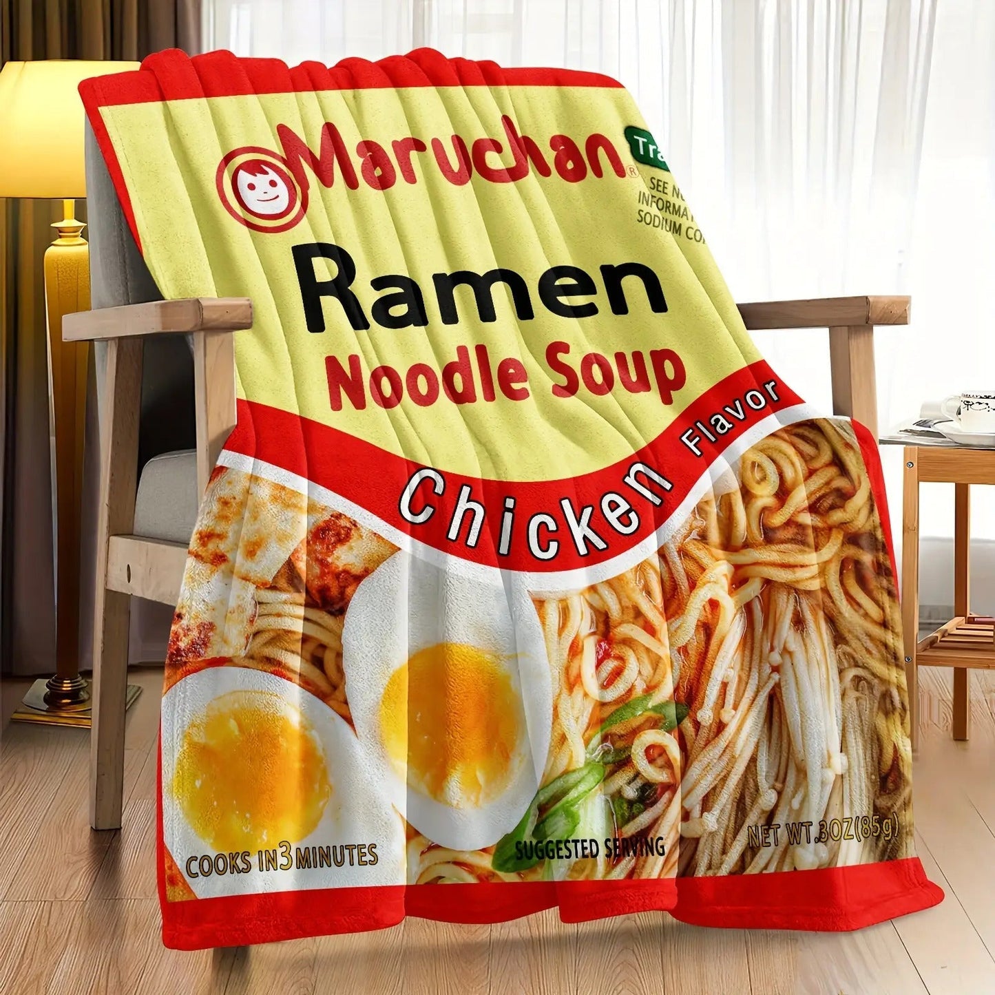 Gift for Ramen Lovers Blanket - Maruchan Ramen Noodle Soup Chicken Flavor - From Friends Family, Birthday Holiday Graduation, Fun Novelty