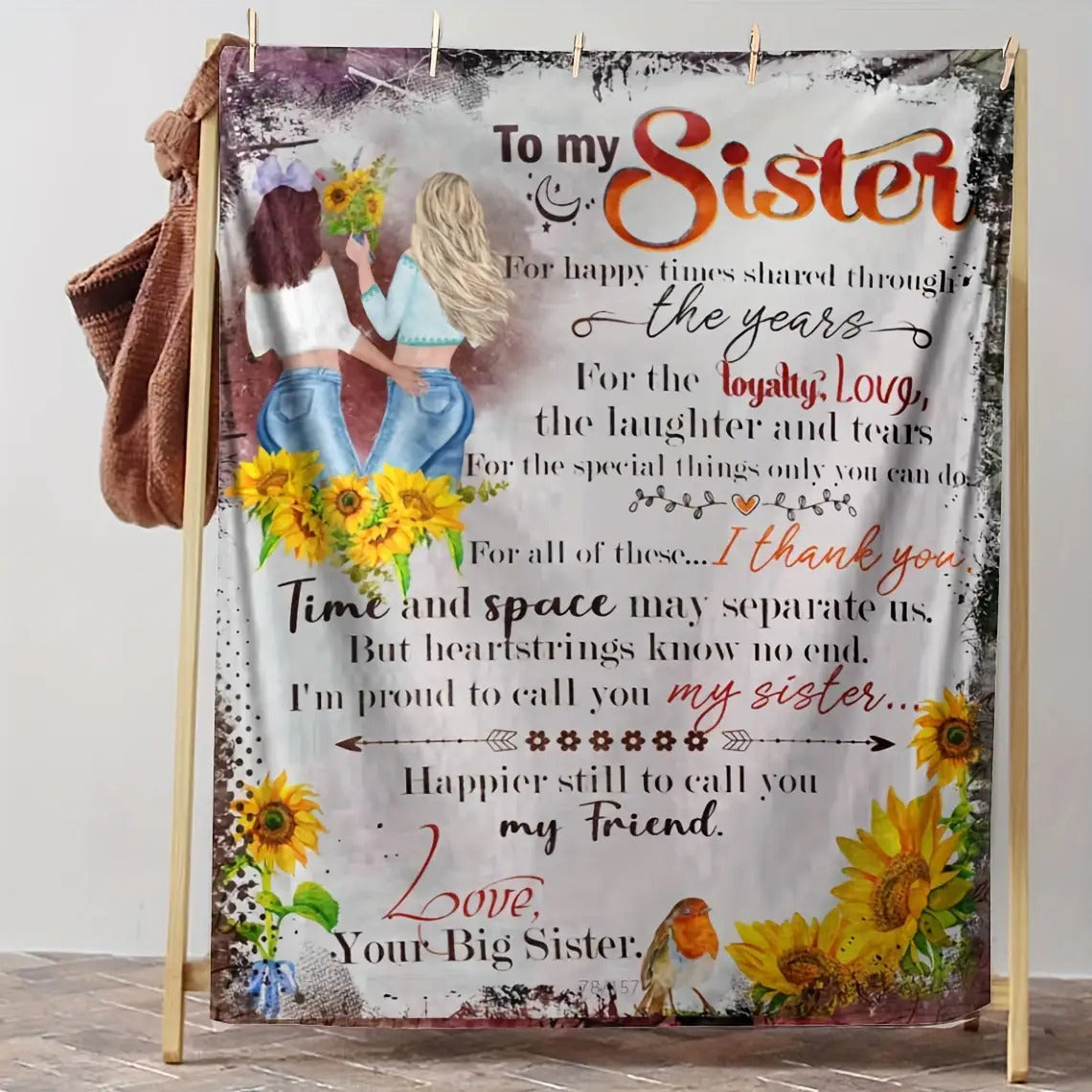 Gifts for Sister Blanket - To my Sister For happy times shared through the years - From Big Sister, Birthday, Christmas, Everyday Encouragement, Inspirational