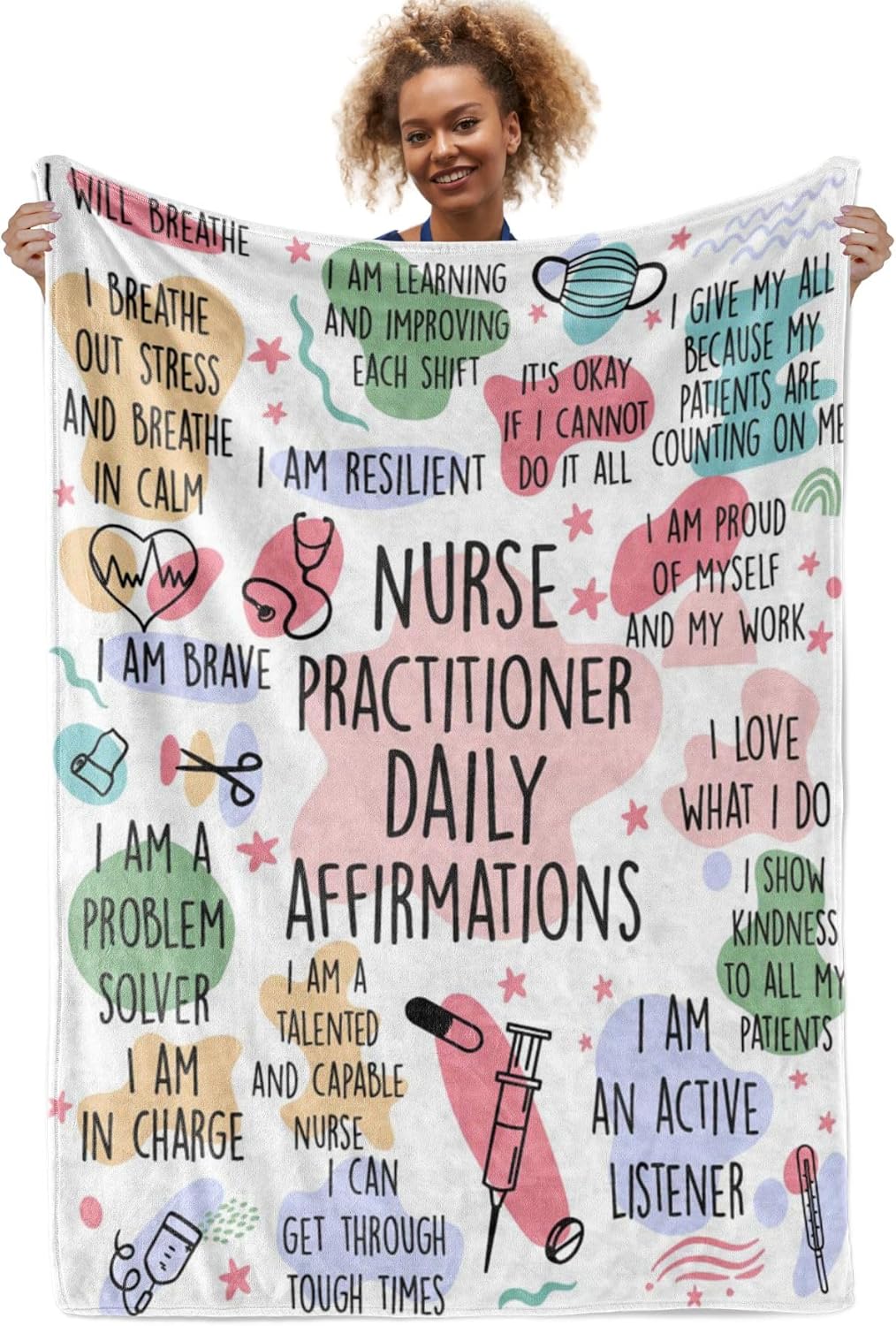 Blanket for Nurse Practitioner Gifts, “Nurse Practitioner Daily Affirmations”, From Family or Friends, Birthday Christmas Graduation, Inspirational