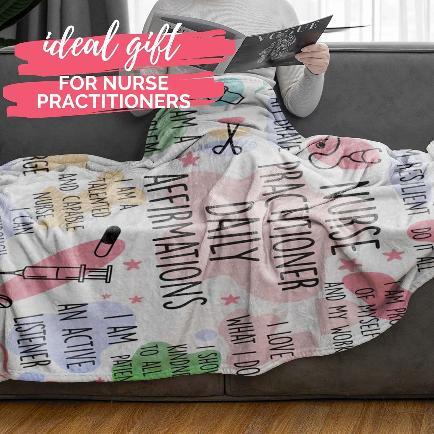 Blanket for Nurse Practitioner Gifts, “Nurse Practitioner Daily Affirmations”, From Family or Friends, Birthday Christmas Graduation, Inspirational