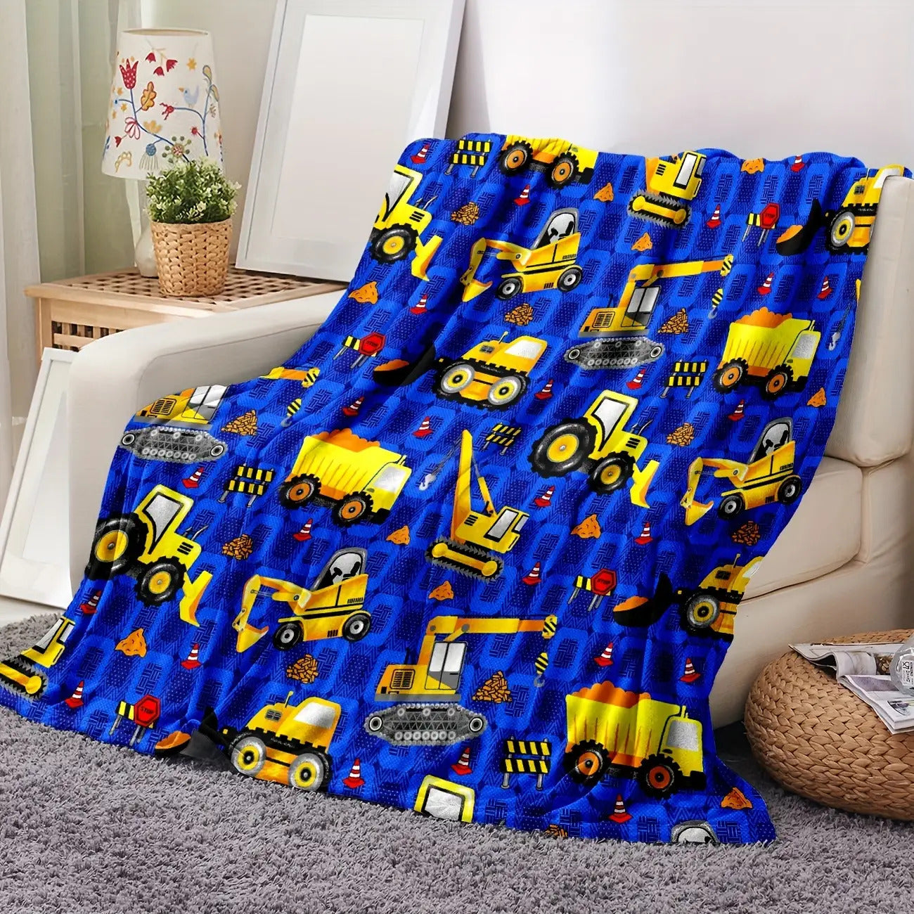 Blanket for Son Gifts - Big Yellow Construction Trucks - From Parents, Birthday, Christmas, Everyday Encouragement, Motivational
