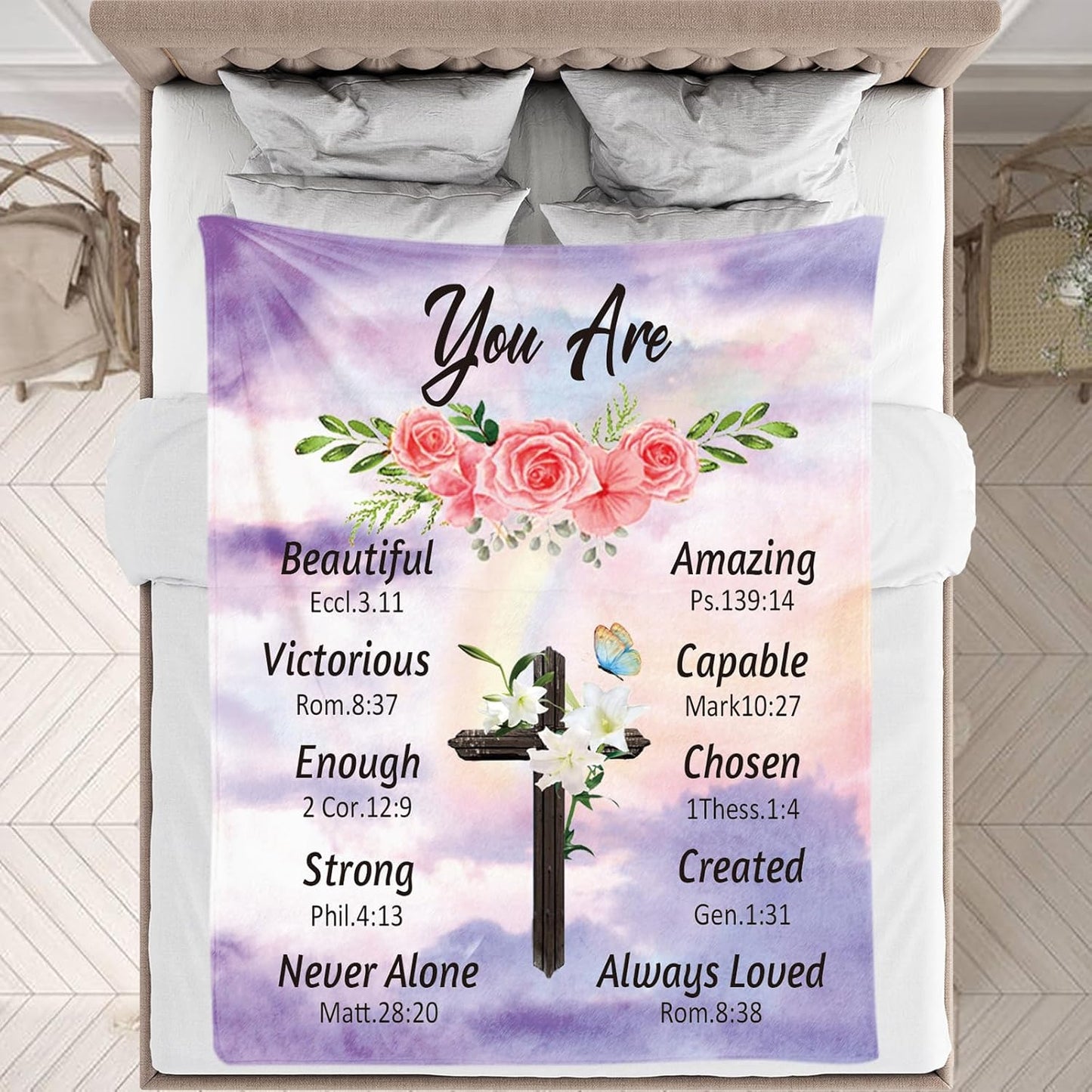 Blanket for Daughter Gifts, “You Are Beautiful Amazing Victorious Enough Strong Loved”, From Mom Dad, Birthday Christmas Graduation, Inspirational