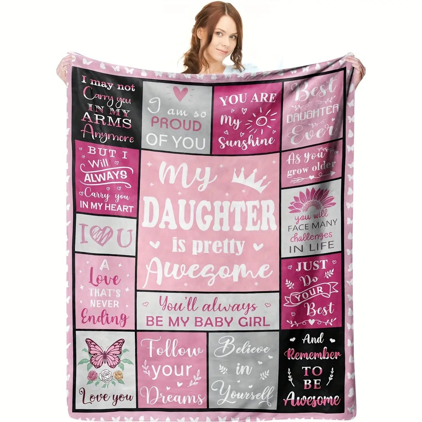 Blanket for Daughter Gifts - My Daughter is Pretty Awesome - From Parents, Birthday, Graduation, Everyday Encouragement, Inspirational Motivational Blanket