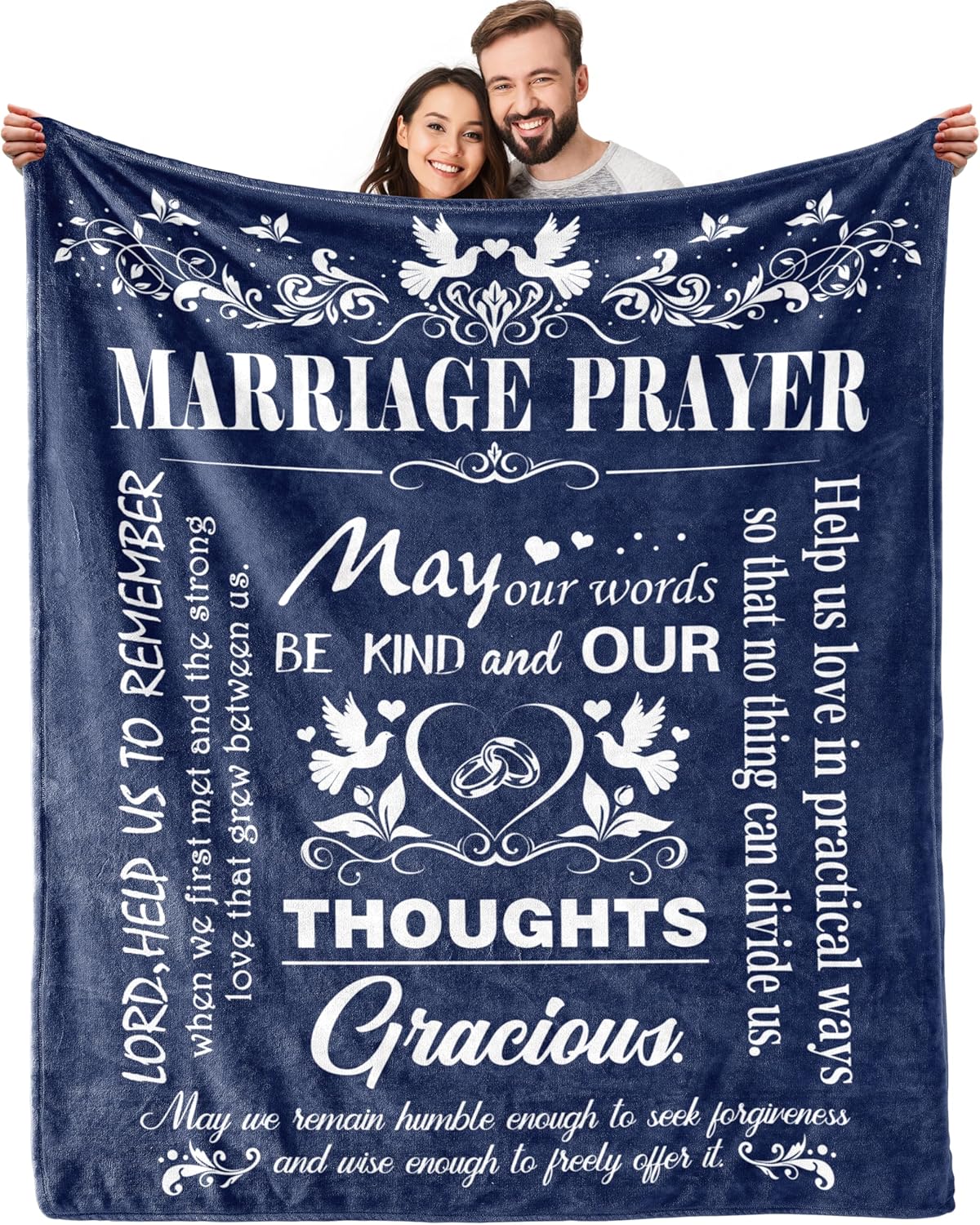 Blanket for Couple Gifts, “Marriage Prayer May Our Words Be Kind and Our Thoughts Gracious”, From Husband Wife, Birthday Christmas Anniversary, Inspirational Faith