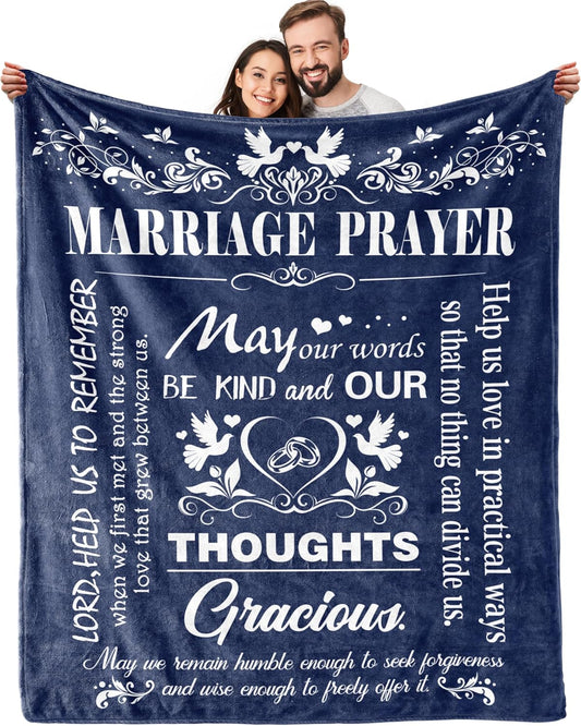Blanket for Couple Gifts, “Marriage Prayer May Our Words Be Kind and Our Thoughts Gracious”, From Husband Wife, Birthday Christmas Anniversary, Inspirational Faith