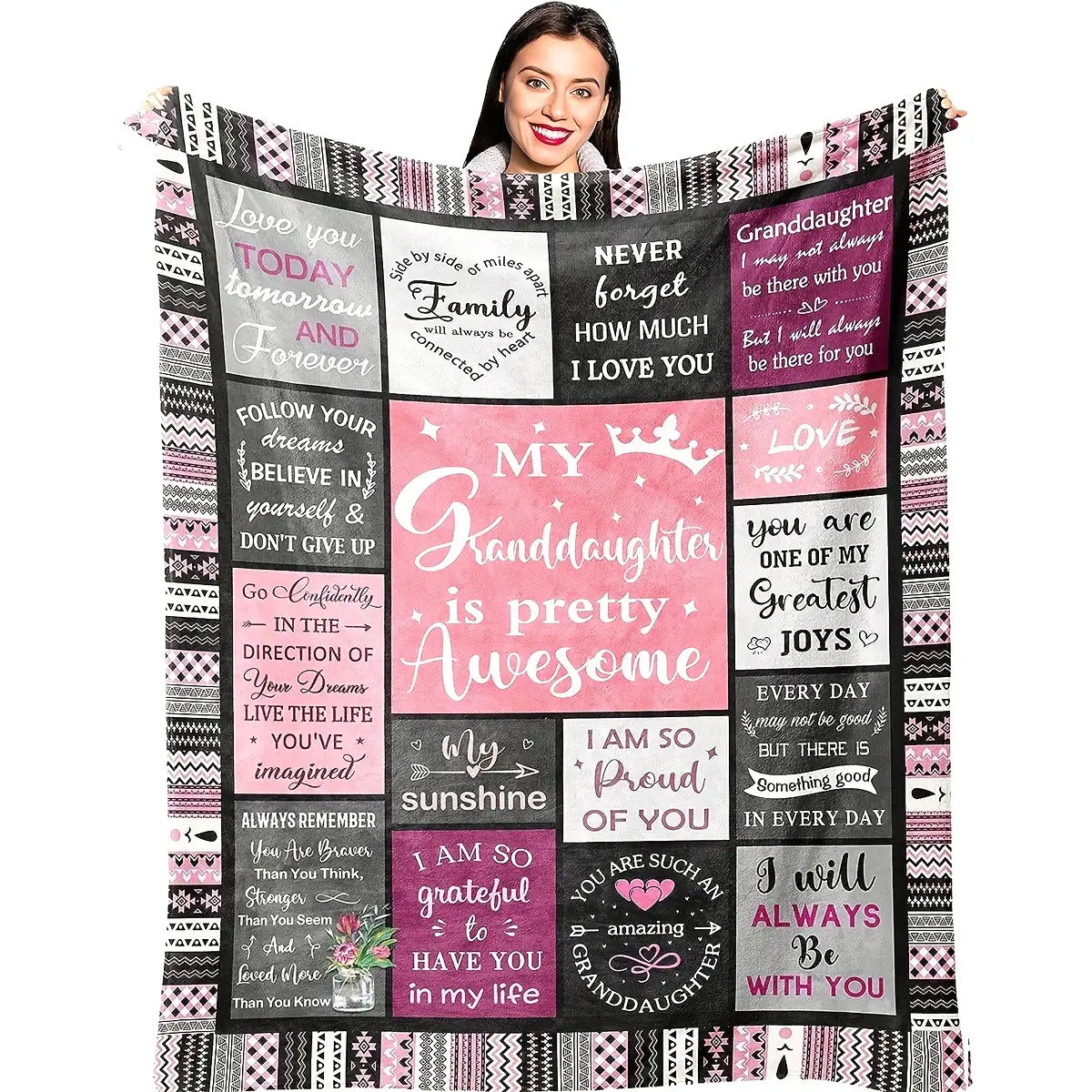 Gifts for Granddaughter Blanket - My Granddaughter is pretty Awesome - From Grandparents, Birthday, Christmas, Graduation, Inspirational Motivational