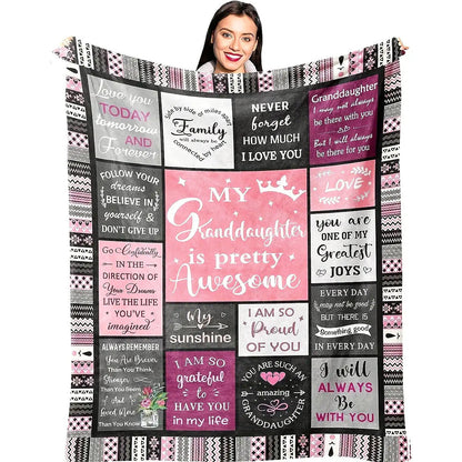 Gifts for Granddaughter Blanket - My Granddaughter is pretty Awesome - From Grandparents, Birthday, Christmas, Graduation, Inspirational Motivational