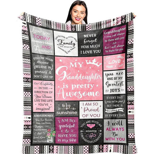 Gifts for Granddaughter Blanket - My Granddaughter is pretty Awesome - From Grandparents, Birthday, Christmas, Graduation, Inspirational Motivational