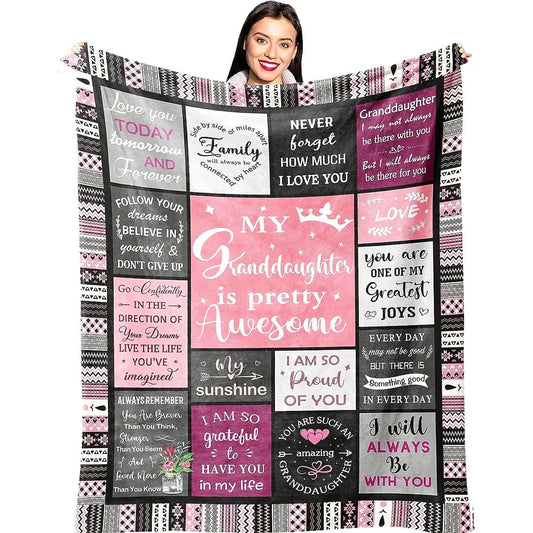 Gifts for Granddaughter Blanket - My Granddaughter is pretty Awesome - From Grandparents, Birthday, Christmas, Graduation, Inspirational Motivational