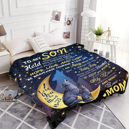 Gifts for Son Blanket - I Love You to the Moon and Back - From Mom, Birthday, Christmas, Everyday Encouragement, Inspirational Motivational