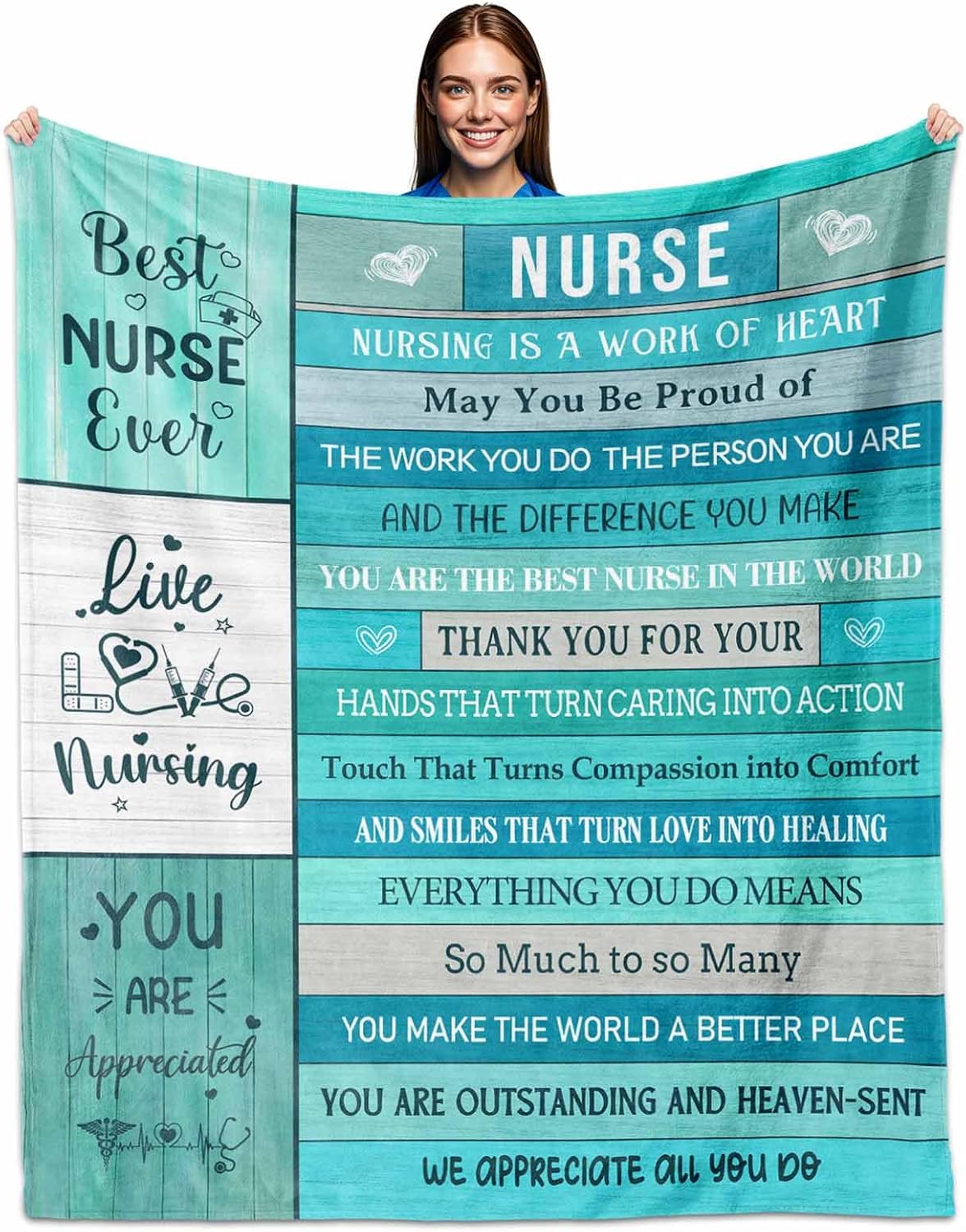 Gifts for Nurse Blanket, “Best Nurse Ever”, From Family Friends, Birthday Christmas Graduation Holiday, Inspirational Motivational