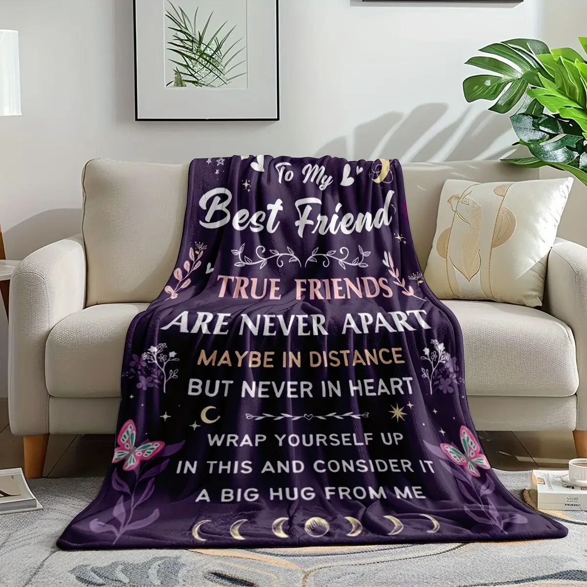 Blanket for Best Friend Gifts - True Friends Are Never Apart Maybe in Distance But Never in Heart - From Friend, Birthday, Christmas, Everyday Encouragement, Inspirational