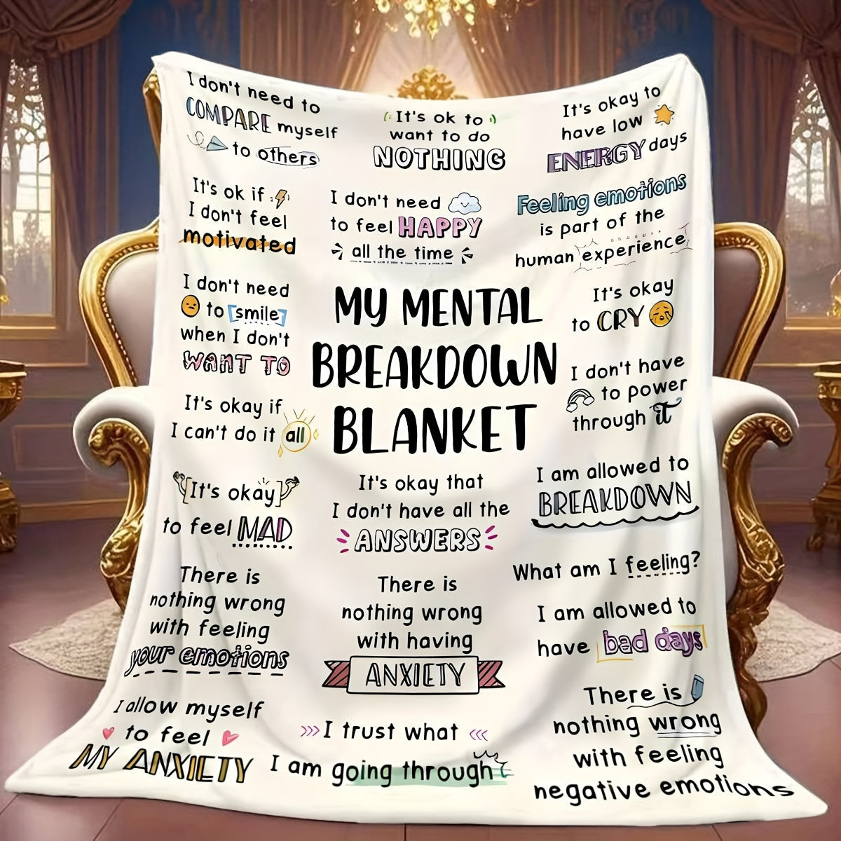 Mental Health Blanket for Gifts - My Mental Breakdown Blanket - From Family Friends, Birthday Christmas Everyday Encouragement, Inspirational Motivational