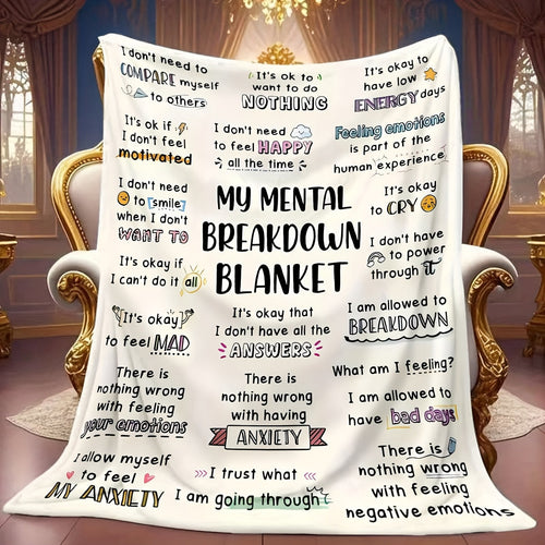 Mental Health Blanket for Gifts - My Mental Breakdown Blanket - From Family Friends, Birthday Christmas Everyday Encouragement, Inspirational Motivational